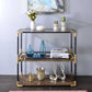 33" Black and Gold And Clear Glass End Table With Two Shelves With Magazine Holder