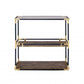 33" Black and Gold And Clear Glass End Table With Two Shelves With Magazine Holder