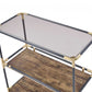 33" Black and Gold And Clear Glass End Table With Two Shelves With Magazine Holder