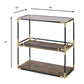 33" Black and Gold And Clear Glass End Table With Two Shelves With Magazine Holder