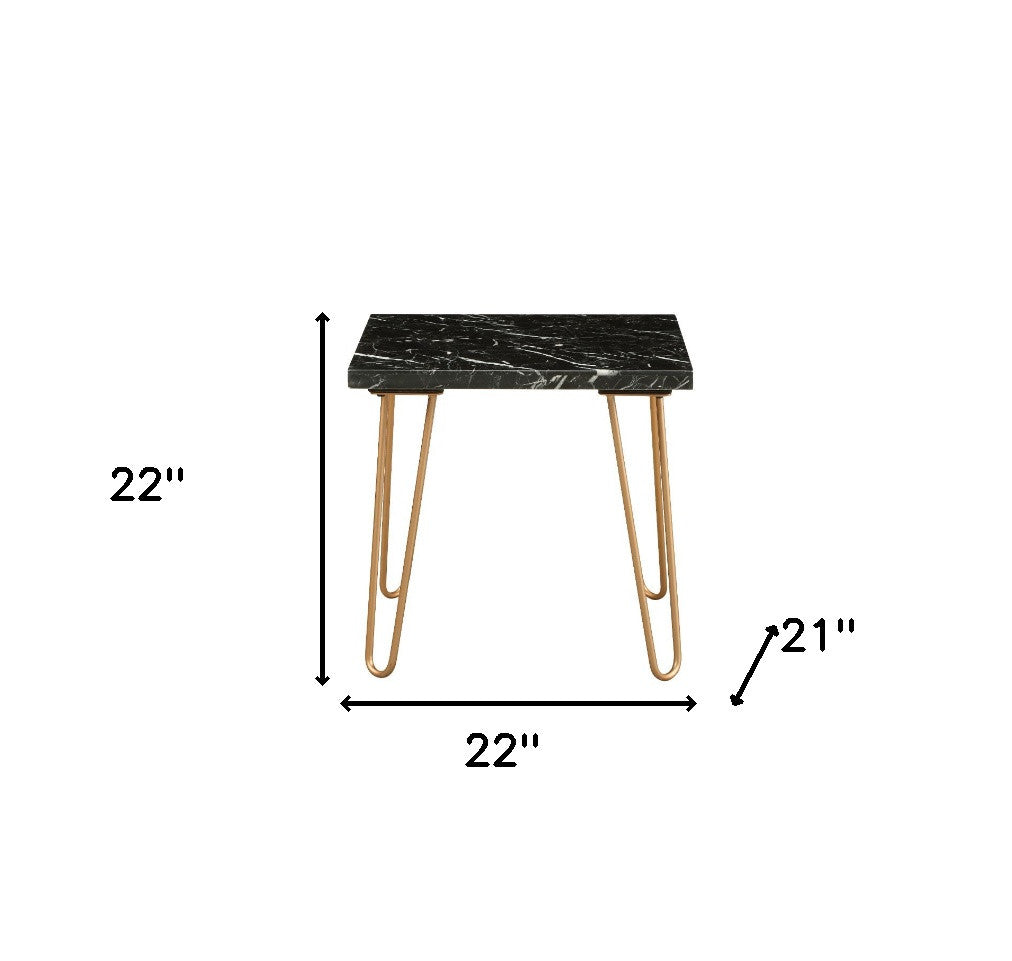 22" Black Faux Marble End Table