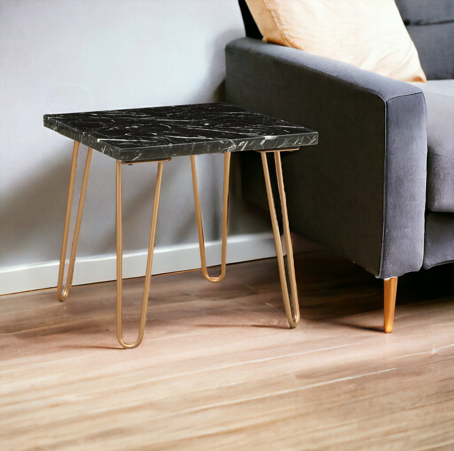 22" Black Faux Marble End Table