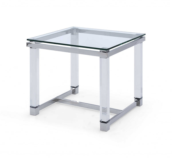 20 Silver And Clear Glass Square End Table