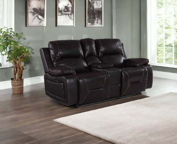 77 Brown Faux Leather Manual Reclining Love Seat With Storage