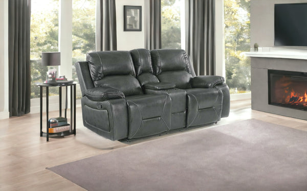 77 Gray Faux Leather Manual Reclining Love Seat With Storage