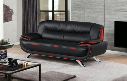 80" Black Leather Sofa With Silver Legs