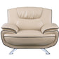 47" Beige and Silver Leather Match Arm Chair