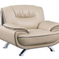 47" Beige and Silver Leather Match Arm Chair