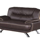 64" Brown And Silver Faux Leather Love Seat