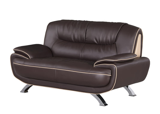 64" Brown And Silver Faux Leather Love Seat