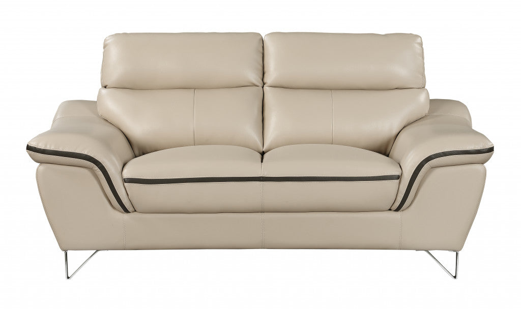 69" Beige And Silver Faux Leather Love Seat