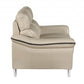 69" Beige And Silver Faux Leather Love Seat