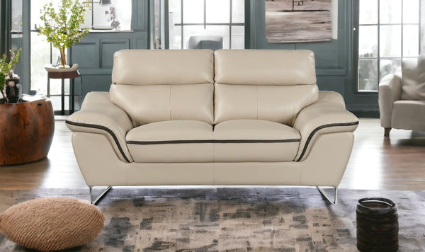 69 Beige And Silver Faux Leather Love Seat