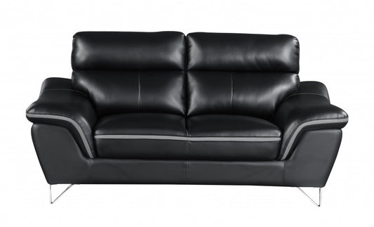 69" Black And Silver Faux Leather Love Seat