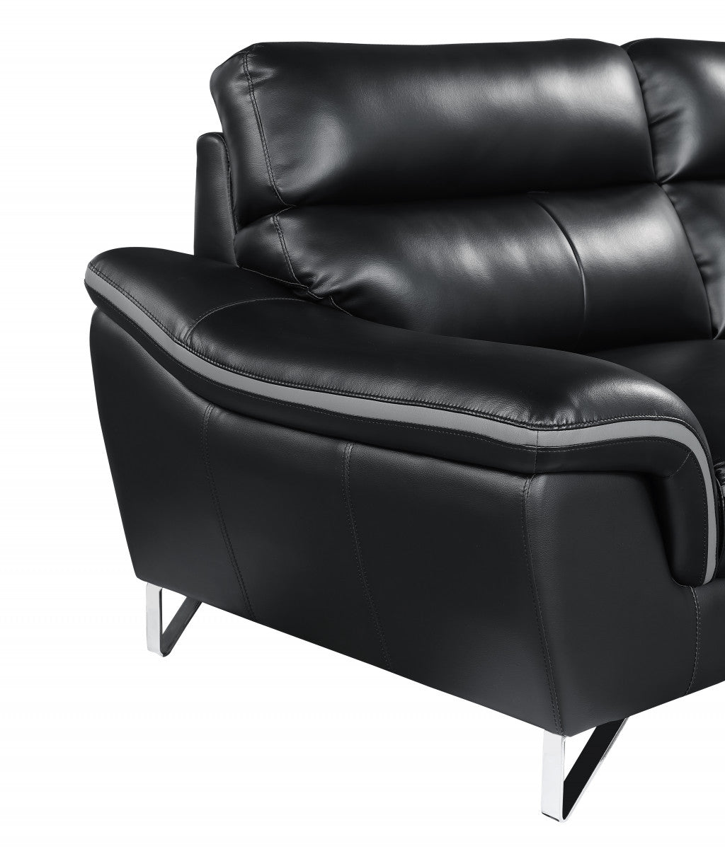 69" Black And Silver Faux Leather Love Seat