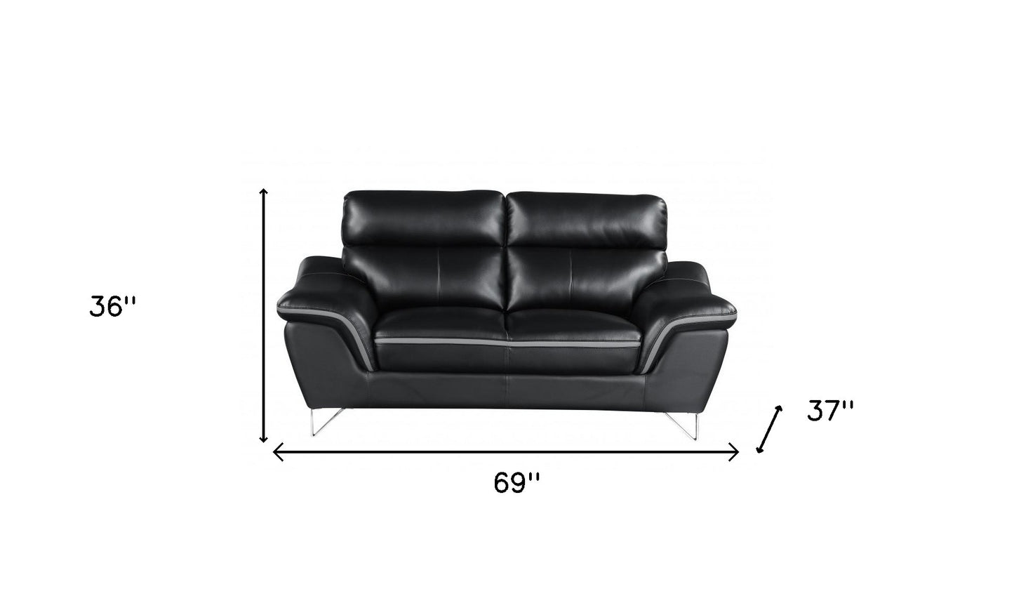 69" Black And Silver Faux Leather Love Seat