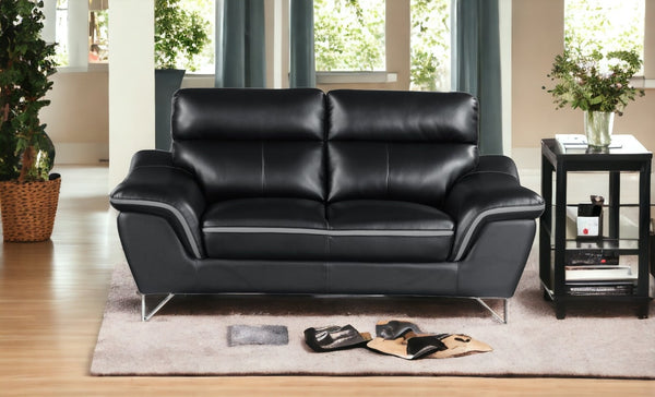 69 Black And Silver Faux Leather Love Seat