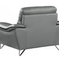 Three Piece Indoor Gray Genuine Leather Six Person Seating Set