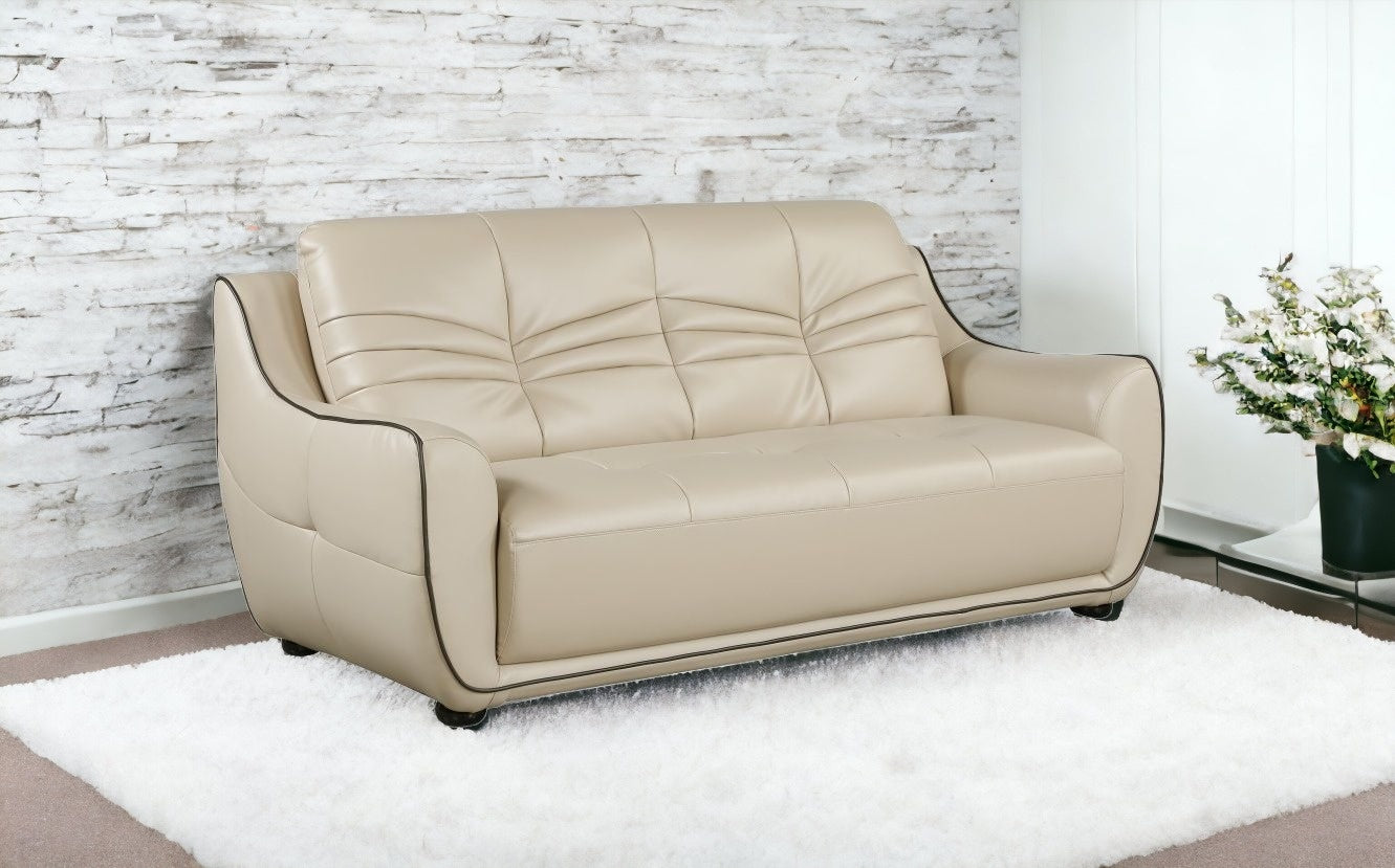 86" Beige Faux Leather Sofa With Black Legs