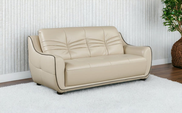 86 Beige Faux Leather Sofa With Black Legs