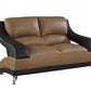 62" Brown And Silver Faux Leather Love Seat