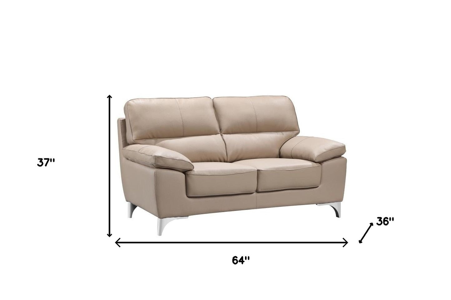 64" Beige And Silver Faux Leather Love Seat