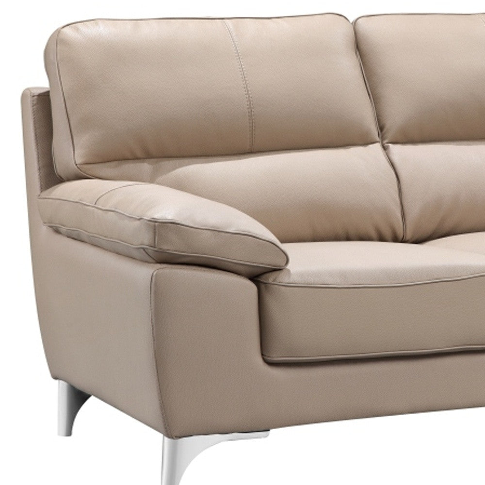 64" Beige And Silver Faux Leather Love Seat