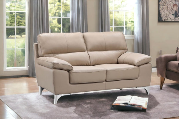 64 Beige And Silver Faux Leather Love Seat