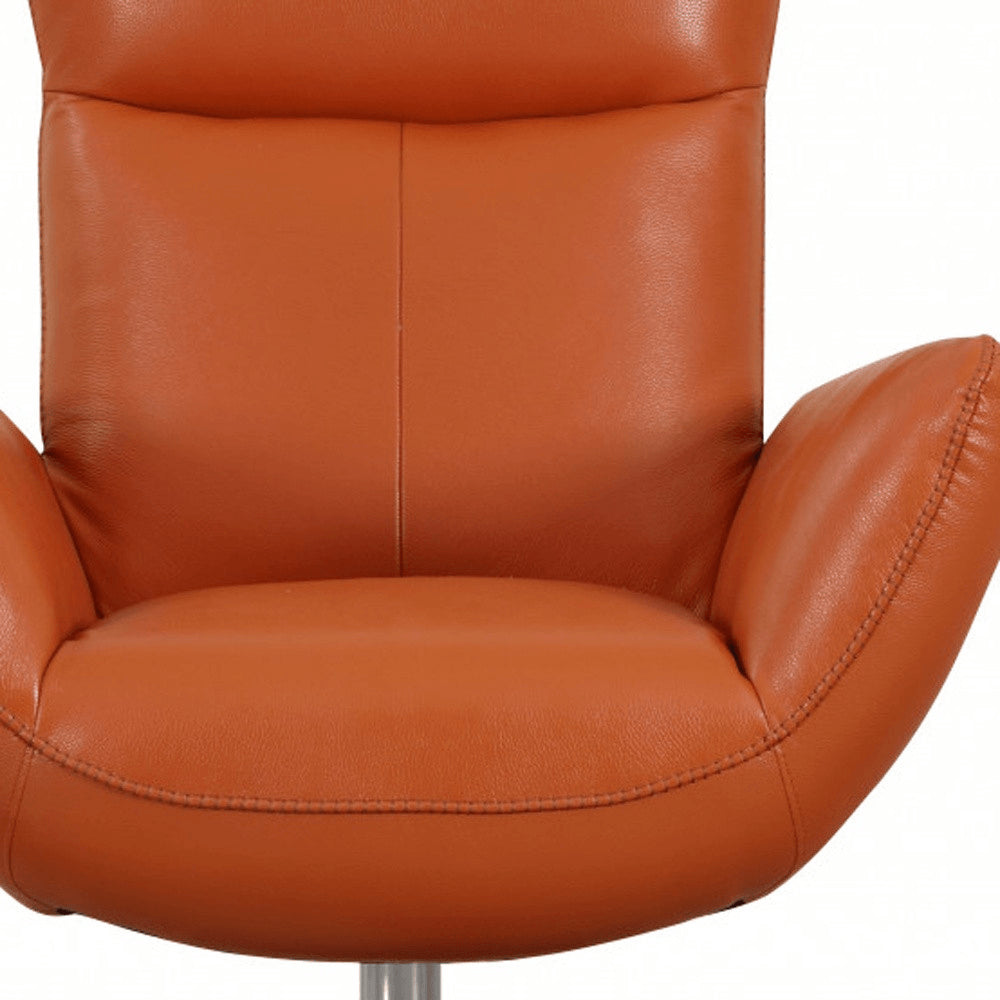 Orange And Silver Genuine Leather Lounge Chair