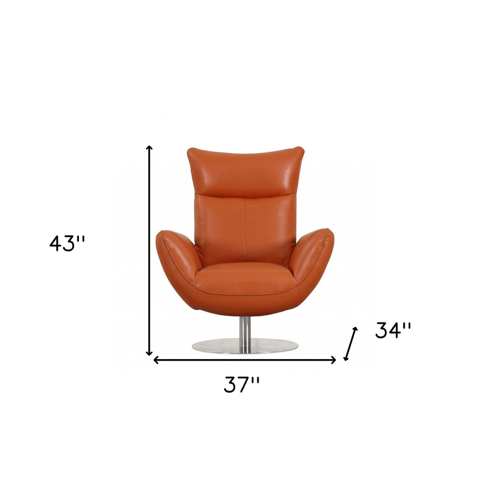 Orange And Silver Genuine Leather Lounge Chair