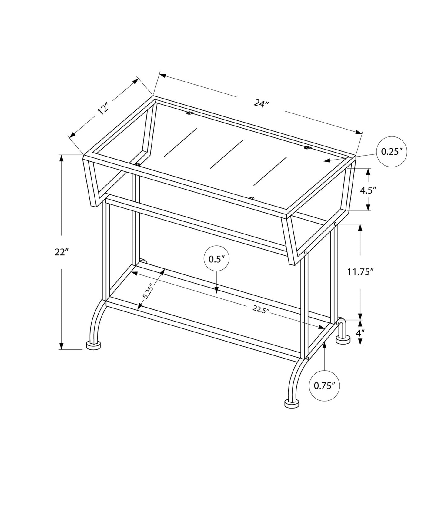 24" Clear And Black Glass Console Table With Storage