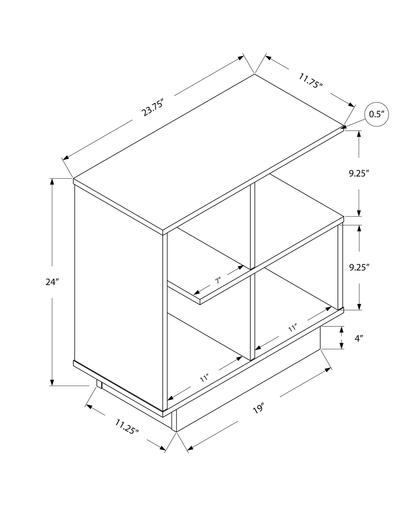 24" White End Table With Four Shelves