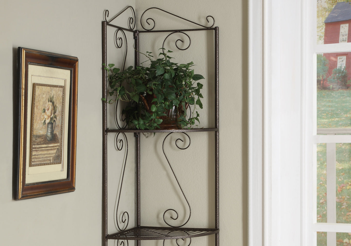 70" Brown Metal Corner Bookcase