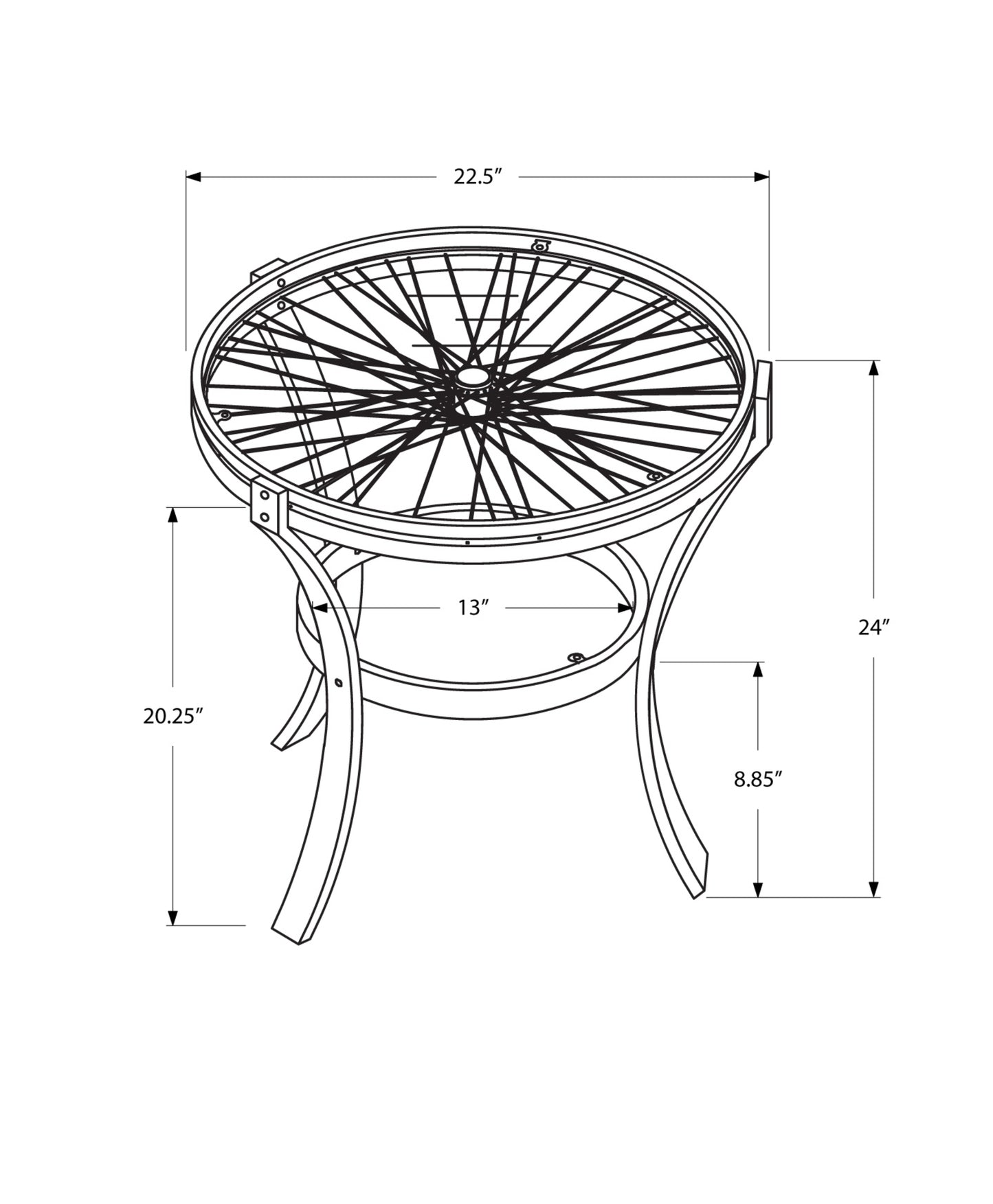 24" Black And Clear Glass Round End Table With Shelf