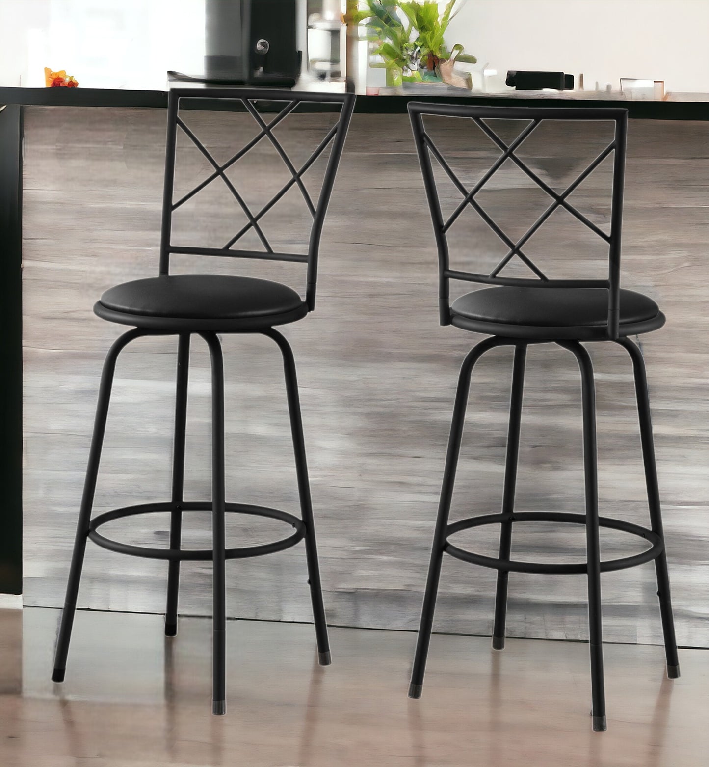 Set of Two 28 " Black Metal Bar Chairs