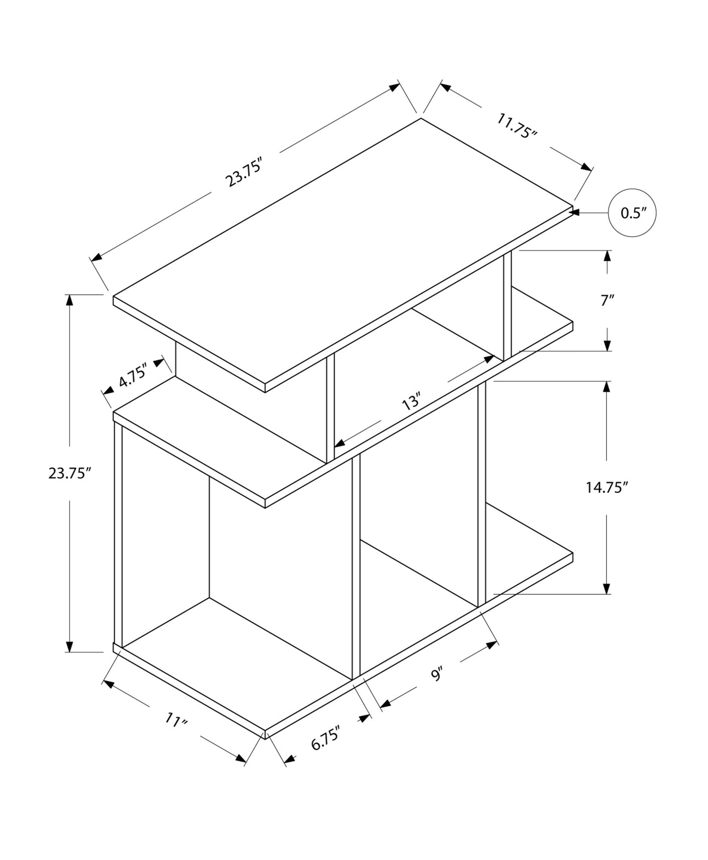 24" Brown End Table With 6