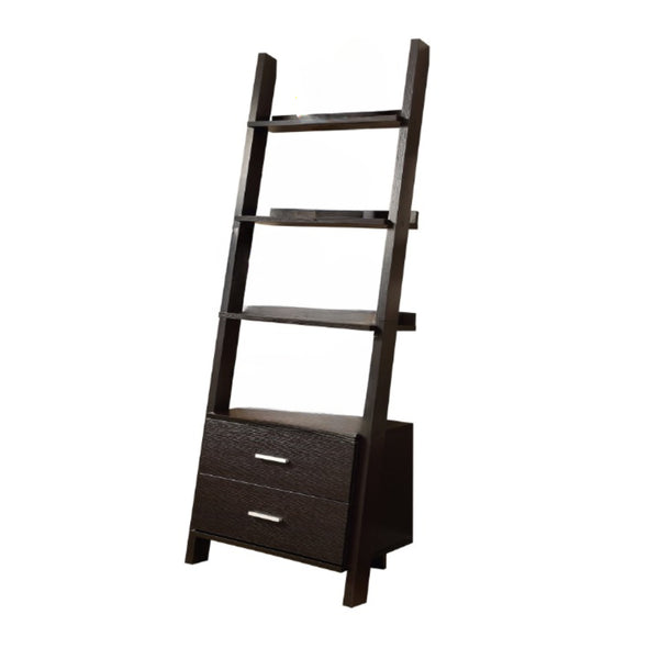 69 Gray and Black Wood Ladder Bookcase With Two drawers