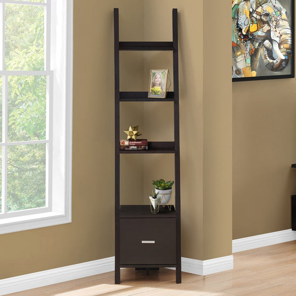 69 Cappuccino Wood Ladder Bookcase