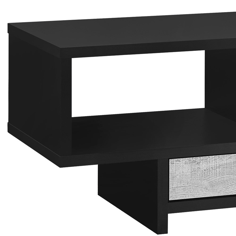 42" Black And Gray Coffee Table With Drawer And Two Shelves