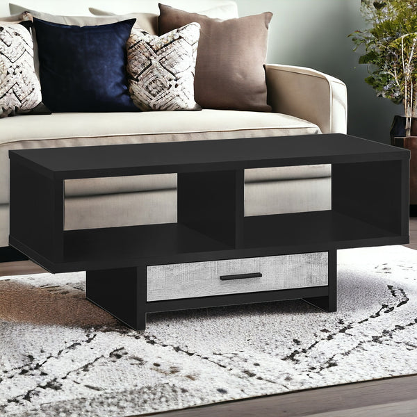 42 Black And Gray Coffee Table With Drawer And Two Shelves