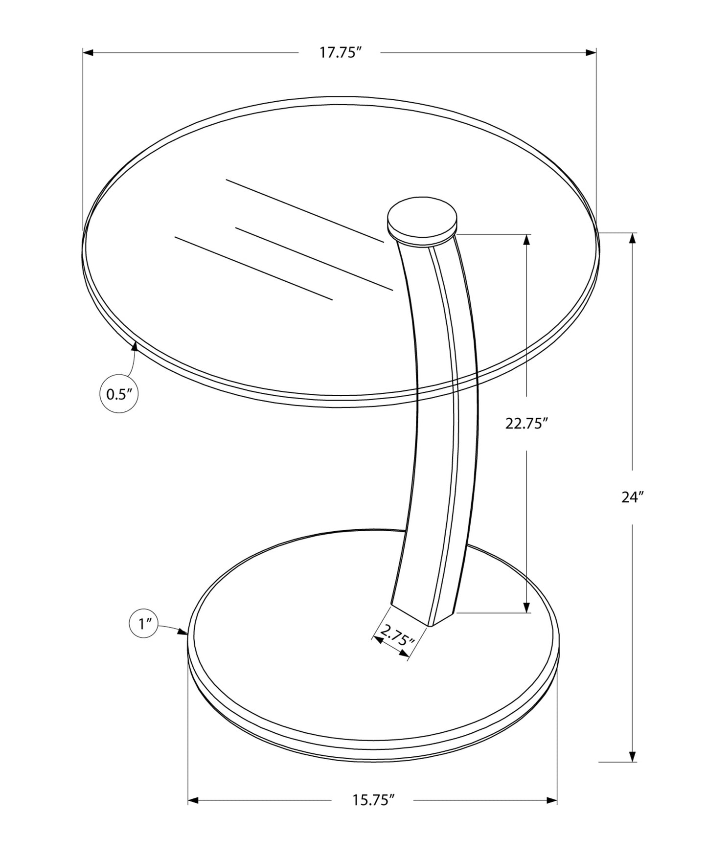 24" Black And Clear Glass Round End Table