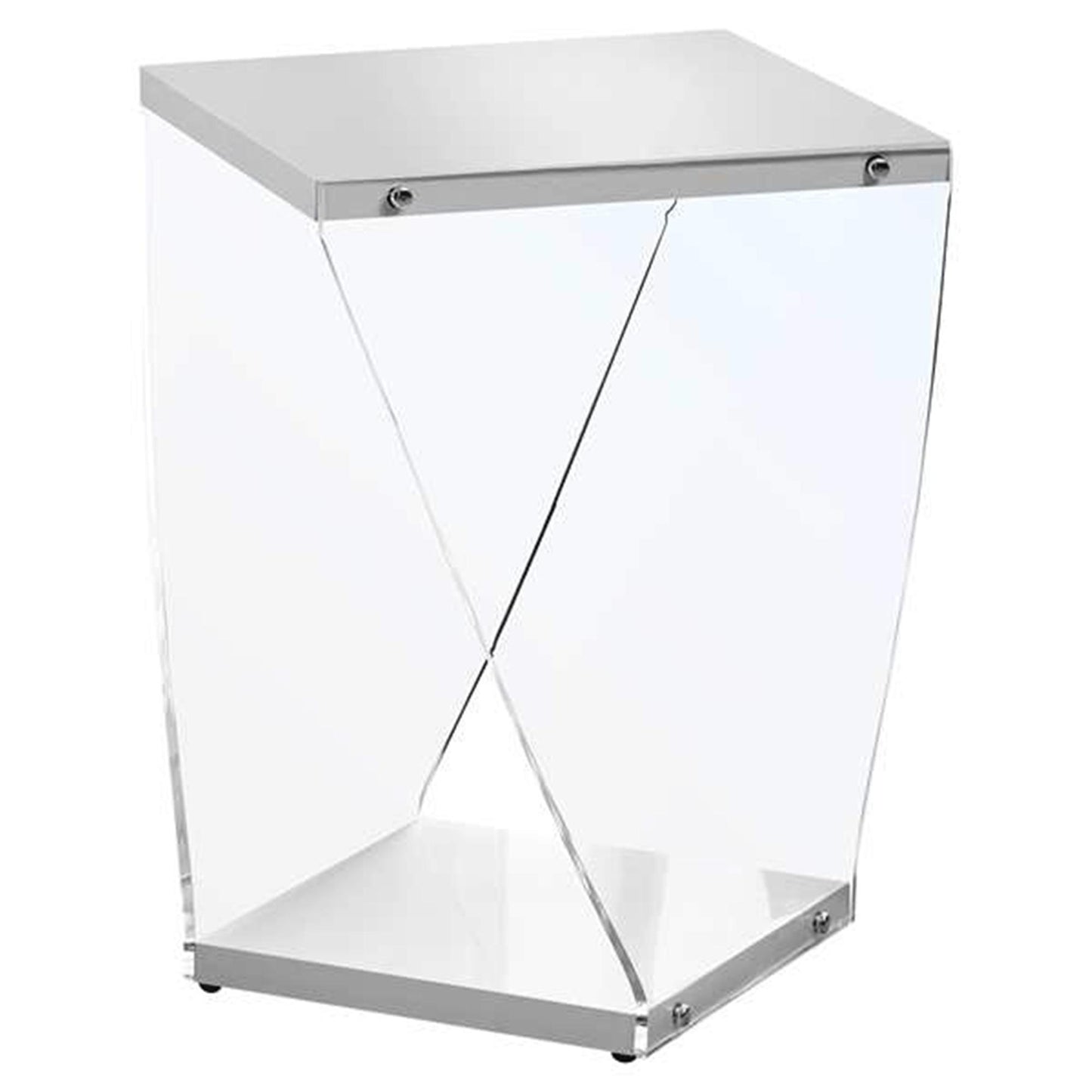 21" Clear And White Square End Table With Shelf