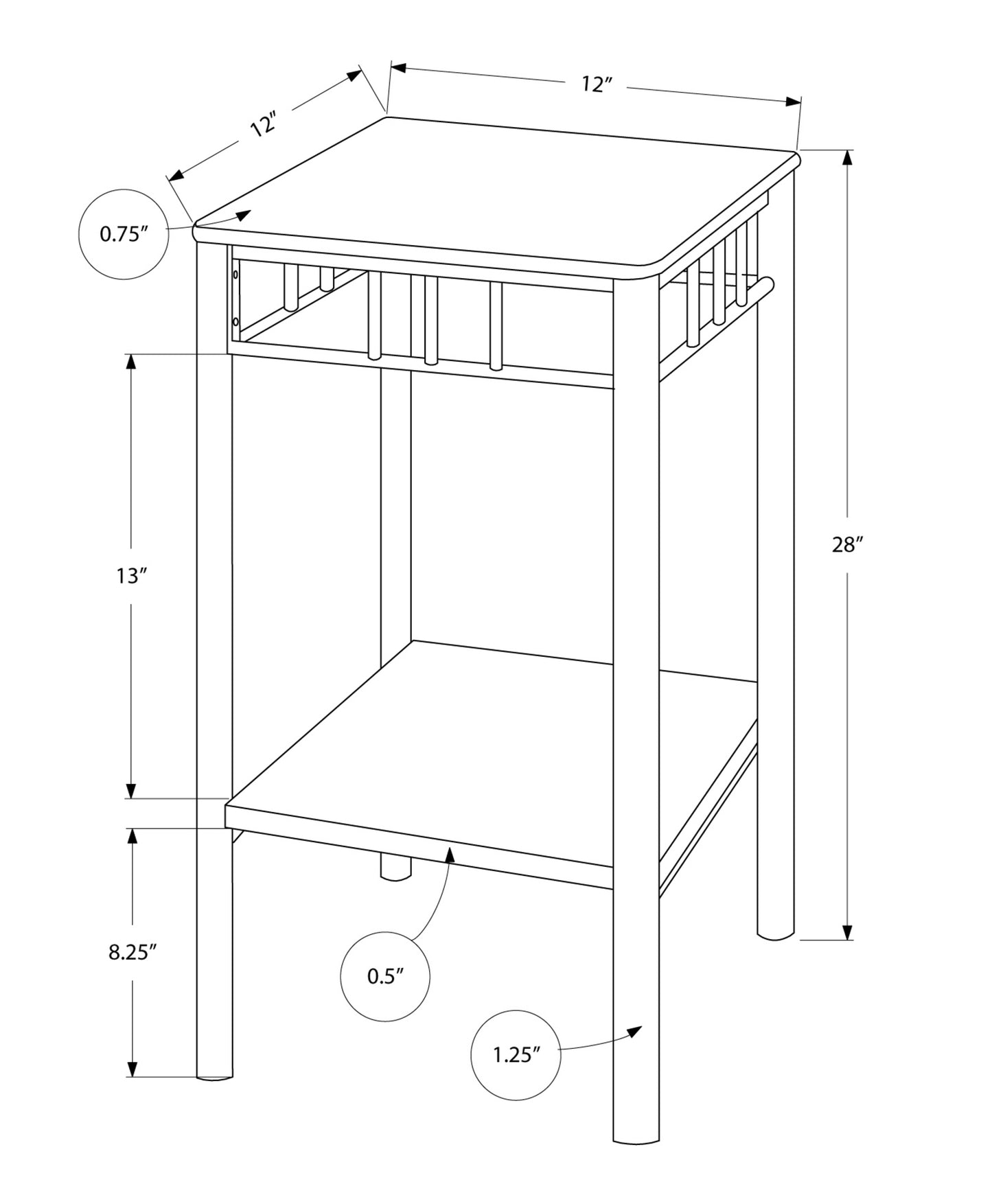 28" Black And Brown Square End Table With Shelf