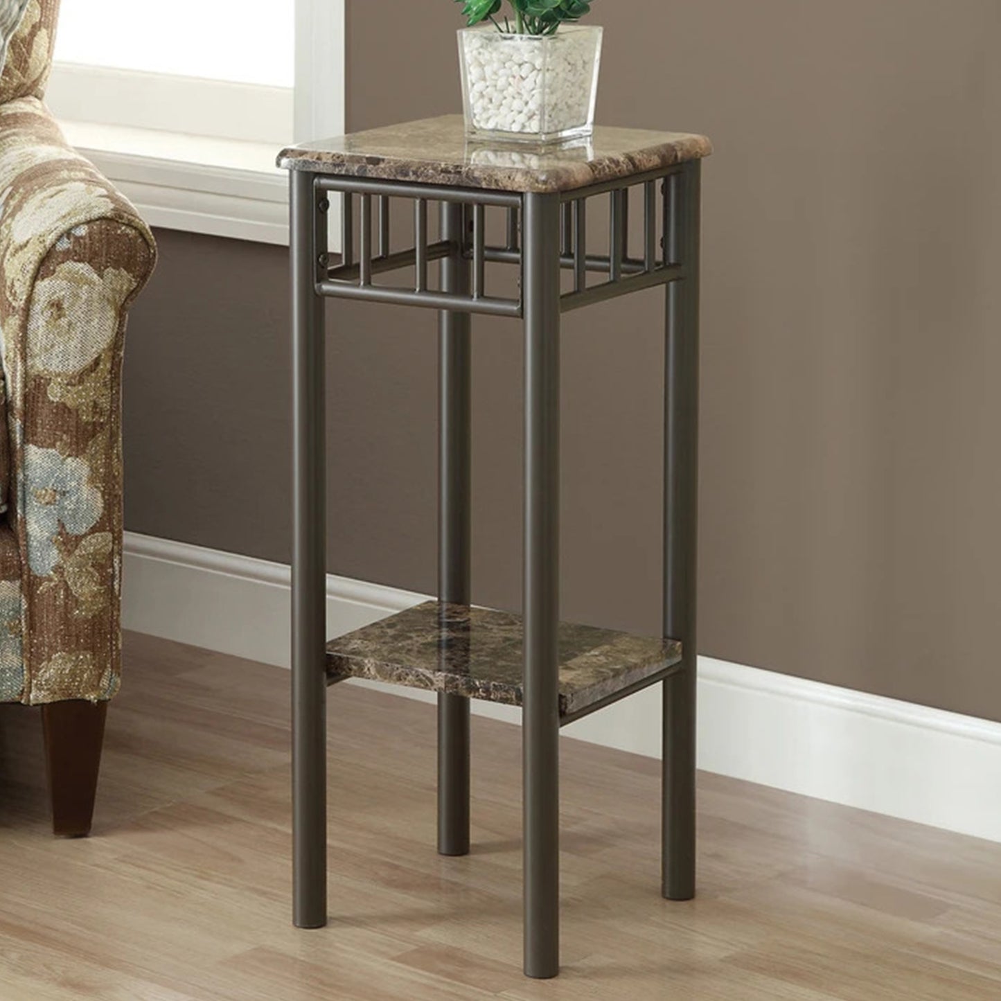 28" Black And Brown Square End Table With Shelf