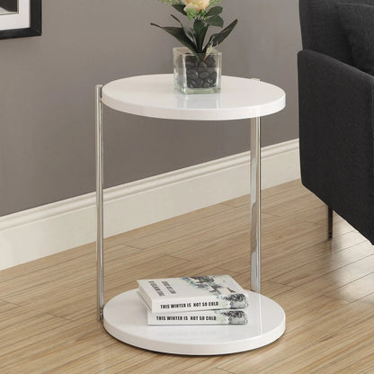 24" White Round End Table With Shelf