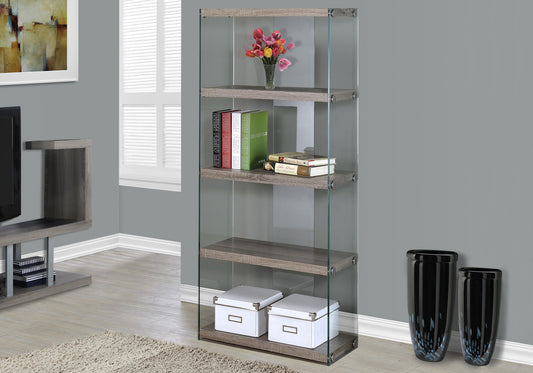 59" Brown Wood Four Tier Etagere Bookcase