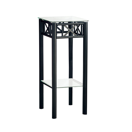 28" Black And Clear Glass Square End Table With Shelf