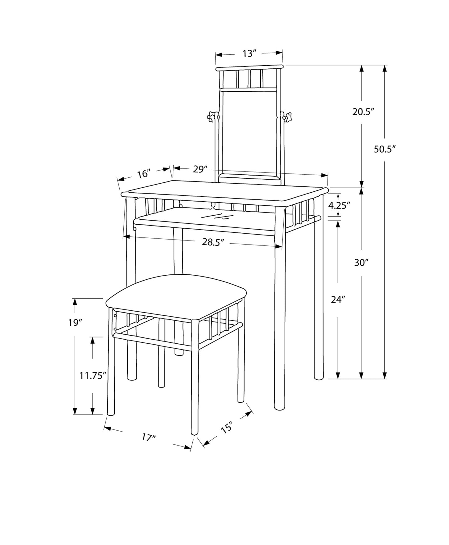 70" Gray Mirrored Nightstand