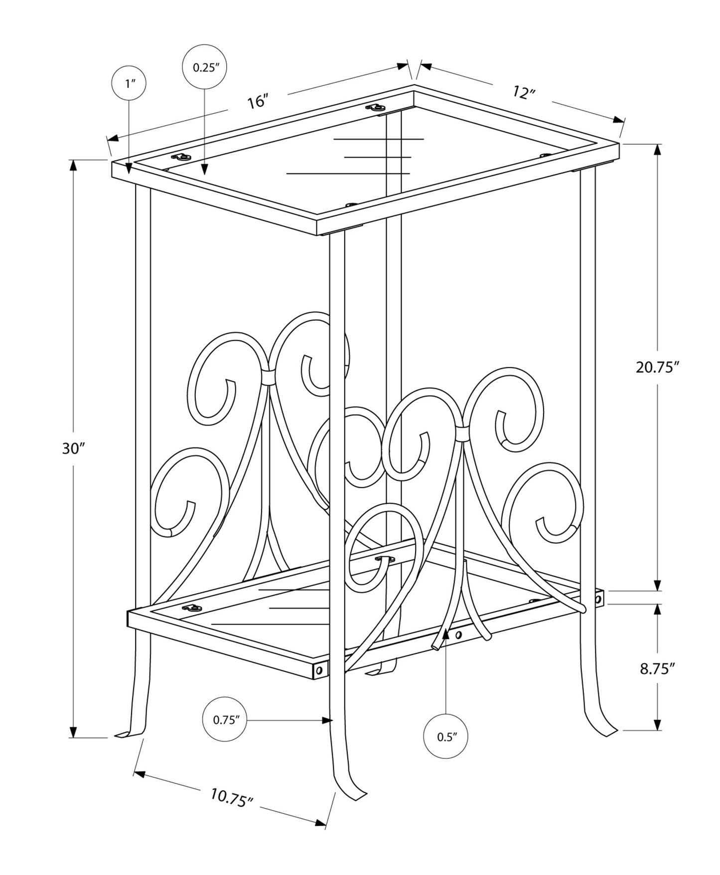 30" Silver And Clear Glass Square End Table With Shelf