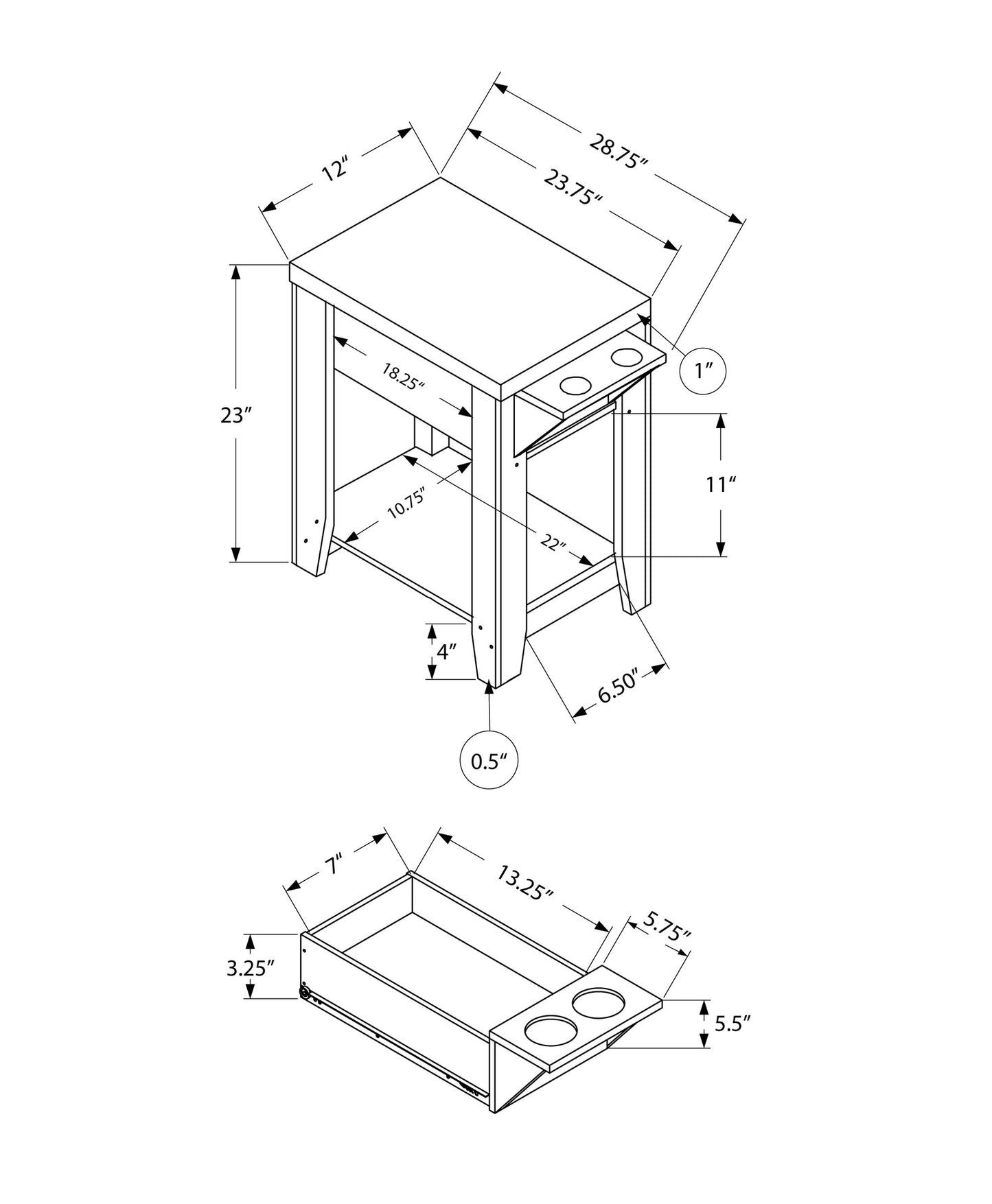 23" Brown End Table With Shelf